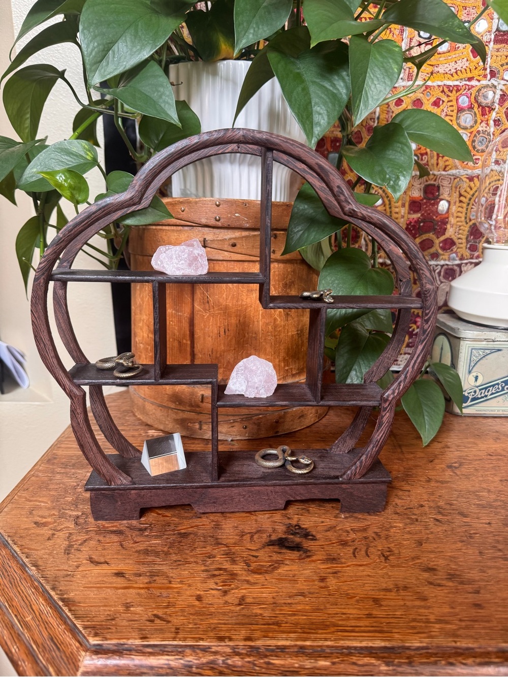 Wooden Display Shelf with Curved Frame - Dark Brown
